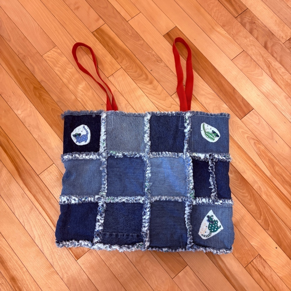 Denim quilt patchwork Jean tote bag cats cat*read